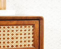 Boston Sold Wood Rattan Cane Two Drawer Bedside Table - Bedside Table - Furniselan Brown-Finish