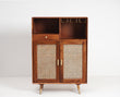 Boston Solid Wood Rattan Cane Bar Cabinet with Glass Holder Storage Furniselan Brown-Finish
