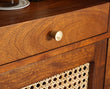 Boston Solid Wood Rattan Cane Bar Cabinet with Glass Holder Storage Furniselan Brown-Finish