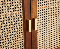 Boston Solid Wood Rattan Cane Bar Cabinet with Glass Holder Storage Furniselan Brown-Finish