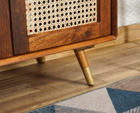 Boston Solid Wood Rattan Cane Bar Cabinet with Glass Holder Storage Furniselan Brown-Finish