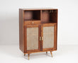 Boston Solid Wood Rattan Cane Bar Cabinet with Glass Holder Storage Furniselan Brown-Finish