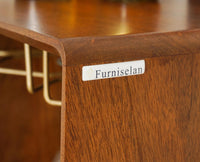 BBoston Solid Wood Rattan Cane Bar Cabinet with Glass Holder Storage Furniselan Brown-Finish