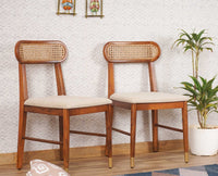 Boston Solid Wood Rattan Cane Chair Set of Two Furniselan Brown-Finish