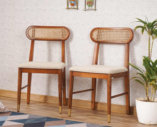 Boston Solid Wood Rattan Cane Chair Set of Two Furniselan