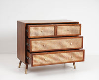 Boston Solid Wood Rattan Cane Chest of Drawer Four Drawer Furniselan-Brown-Finish