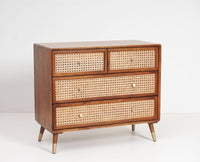 Boston Solid Wood Rattan Cane Chest of Drawer Four Drawer Furniselan-Brown-Finish
