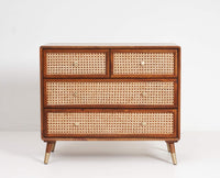 Boston Solid Wood Rattan Cane Chest of Drawer Four Drawer Furniselan-Brown-Finish