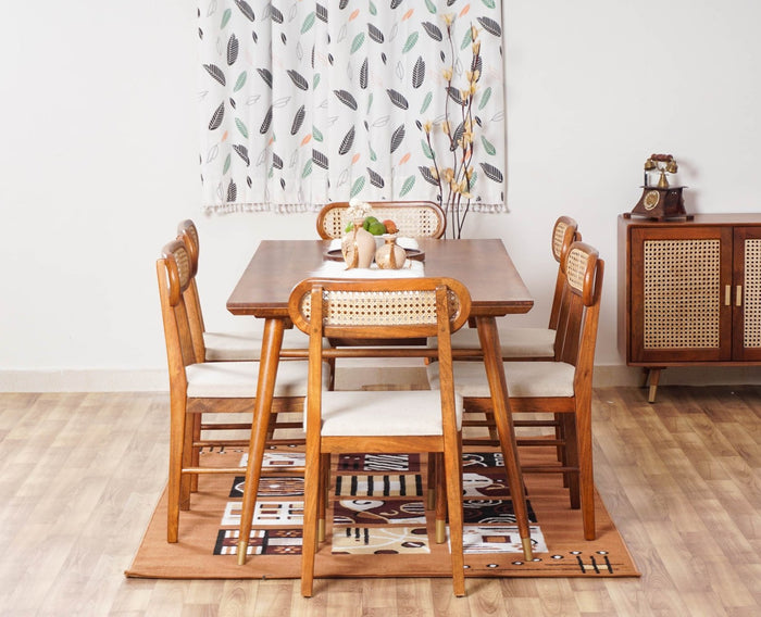 Upto 60% OFF on 6 Seater Solid Wood Rattan Cane Dining Table