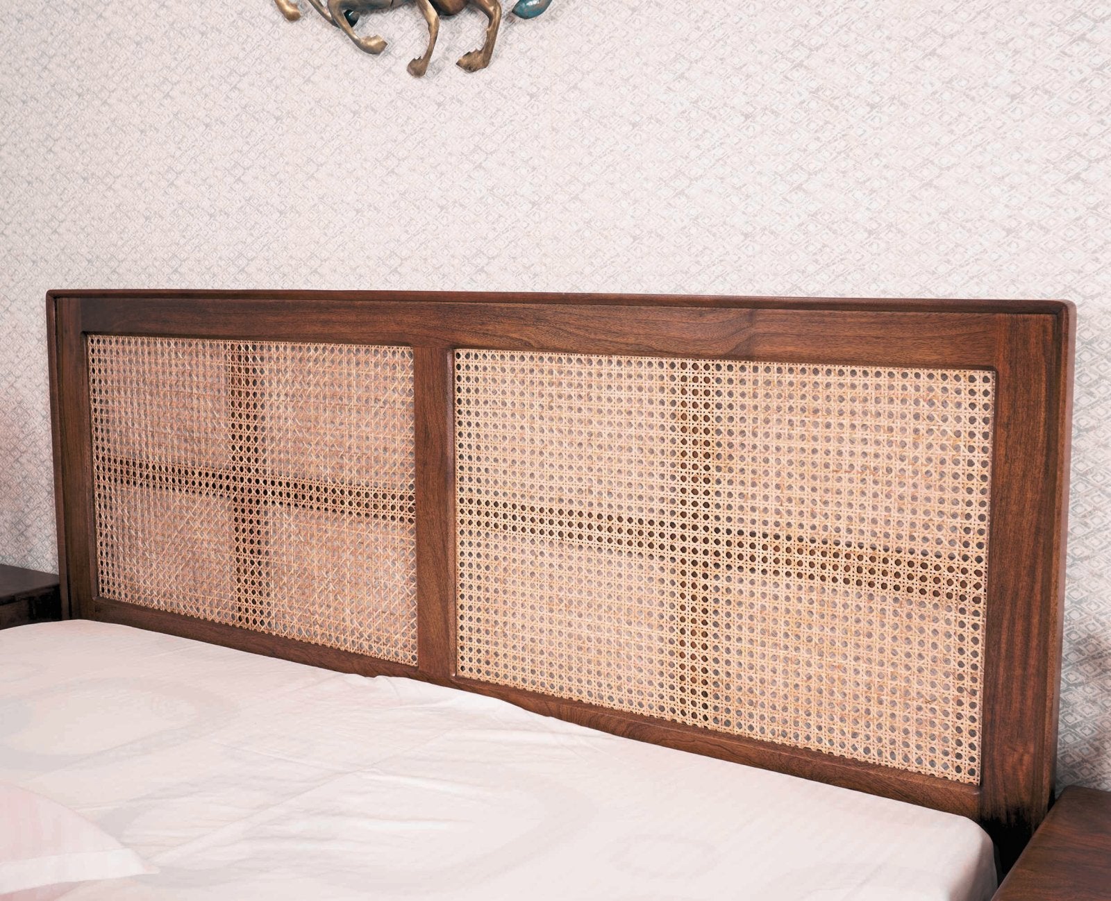 Boston Solid Wood Rattan Cane Queen Size Bed