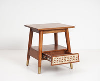 Boston Solid Wood Rattan Cane Side Table - Bedside Table - Furniselan Brown-Finish