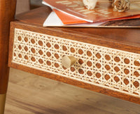 Boston Solid Wood Rattan Cane Side Table - Bedside Table - Furniselan Brown-Finish