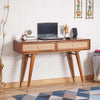 Boston Solid Wood Rattan Cane Study Laptop Table with Two Drawer - Study Table - Furniselan Brown-Finish