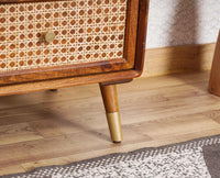 Boston Solid Wood Rattan Cane Tall Chest of Drawer Five Drawer Furniselan Brown-Finish