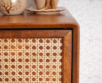 Boston Solid Wood Rattan Cane Tall Chest of Drawer Five Drawer Furniselan Brown-Finish