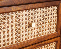 Boston Solid Wood Rattan Cane Tall Chest of Drawer Five Drawer Furniselan Brown-Finish