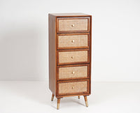 Boston Solid Wood Rattan Cane Tall Chest of Drawer Five Drawer Furniselan Brown-Finish