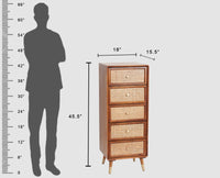 Boston Solid Wood Rattan Cane Tall Chest of Drawer Five Drawer Furniselan Brown-Finish