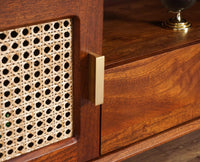 Boston Solid Wood Rattan Cane Tv Cabinet - Tv Cabinet - Furniselan Brown-Finish