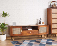 Boston Solid Wood Rattan Cane Tv Cabinet - Tv Cabinet - Furniselan Brown-Finish