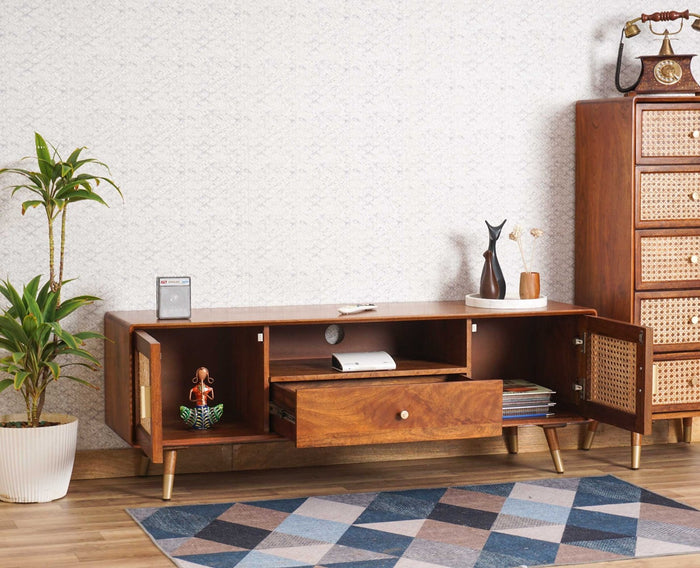 Boston Solid Wood Rattan Cane Tv