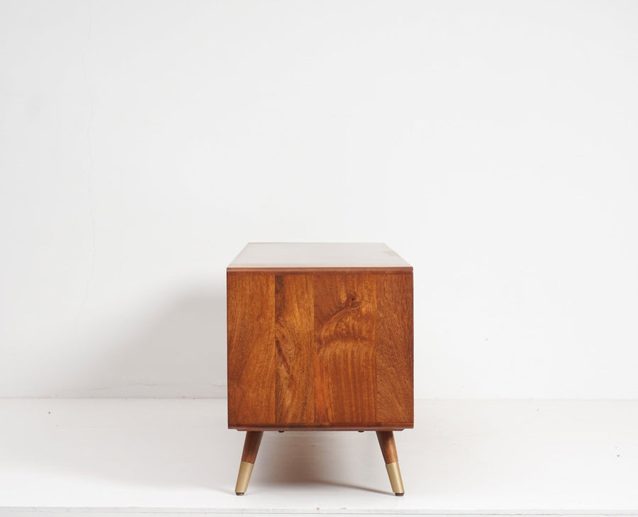 Boston Solid Wood Rattan Cane Tv Cabinet - Tv Cabinet - Furniselan Brown-Finish