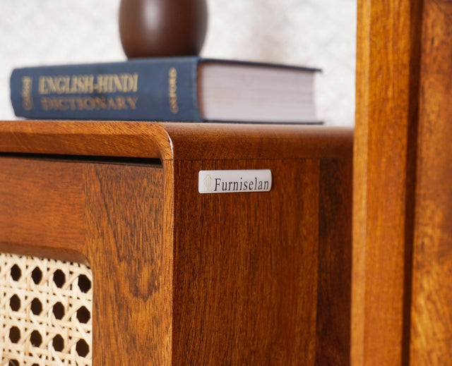 Boston Solid Wood Rattan Cane Tv Cabinet - Tv Cabinet - Furniselan Brown-Finish