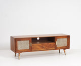 Boston Solid Wood Rattan Cane Tv Cabinet - Tv Cabinet - Furniselan Brown-Finish