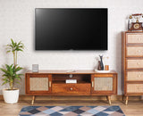 Boston Solid Wood Rattan Cane Tv Cabinet - Tv Cabinet - Furniselan Brown-Finish