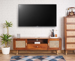 Boston Solid Wood Rattan Cane Tv Cabinet - Tv Cabinet - Furniselan Brown-Finish
