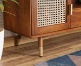 Boston Solid Wood Rattan Cane Tv Cabinet - Tv Cabinet - Furniselan Brown-Finish