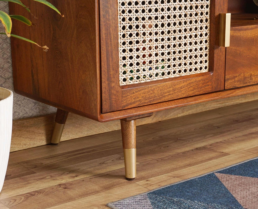 Boston Solid Wood Rattan Cane Tv Cabinet - Tv Cabinet - Furniselan Brown-Finish