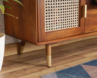 Boston Solid Wood Rattan Cane Tv Cabinet - Tv Cabinet - Furniselan Brown-Finish