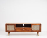 Boston Solid Wood Rattan Cane Tv Cabinet - Tv Cabinet - Furniselan Brown-Finish