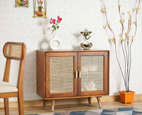 Boston Solid Wood Rattan Cane Two Door Sidebaord Cabinet - Sideboard - Furniselan Brown-Finish
