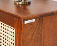 Boston Solid Wood Rattan Cane Two Door Sidebaord Cabinet - Sideboard - Furniselan Brown-Finish