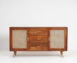 Boston Solid Wood Rattan Cane Two Door Sidebaord with three Drawers - Sideboard - Furniselan Brown-Finish