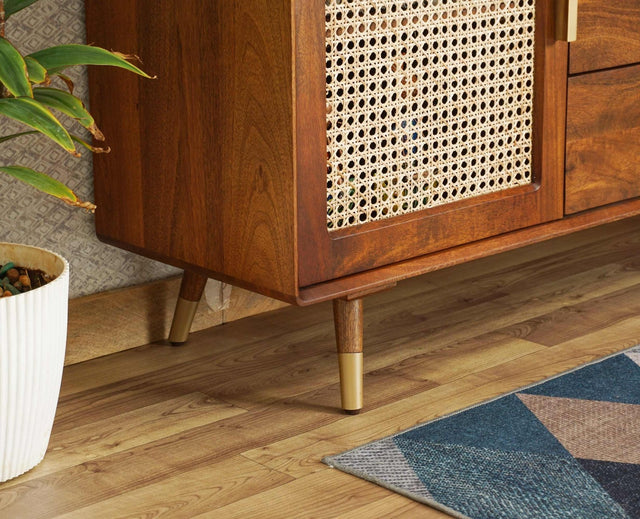 Boston Solid Wood Rattan Cane Two Door Sidebaord with three Drawers - Sideboard - Furniselan Brown-Finish