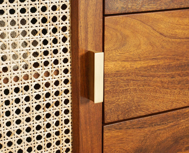 Boston Solid Wood Rattan Cane Two Door Sidebaord with three Drawers - Sideboard - Furniselan Brown-Finish