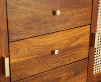 Boston Solid Wood Rattan Cane Two Door Sidebaord with three Drawers - Sideboard - Furniselan Brown-Finish