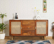 Boston Solid Wood Rattan Cane Two Door  Sideboard with three Drawers