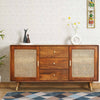 Boston Solid Wood Rattan Cane Two Door Sidebaord with three Drawers - Sideboard - Furniselan Brown-Finish
