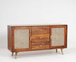 Boston Solid Wood Rattan Cane Two Door Sidebaord with three Drawers - Sideboard - Furniselan Brown-Finish