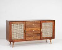 Boston Solid Wood Rattan Cane Two Door Sidebaord with three Drawers - Sideboard - Furniselan Brown-Finish