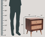 Boston Solid Wood Rattan Cane Two Drawer Bedside Table Furniselan Grey-Finish