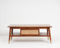 Boston Solid Wood Rattan Cane two Drawer Coffee Table - Coffee Table - Furniselan Brown-Finish