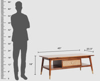 Boston Solid Wood Rattan Cane two Drawer Coffee Table - Coffee Table - Furniselan Brown-Finish