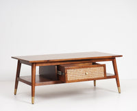 Boston Solid Wood Rattan Cane two Drawer Coffee Table - Coffee Table - Furniselan Brown-Finish