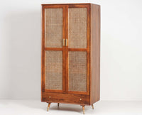 Boston Solid Wood Rattan Cane Wardrobe Furniselan Brown-Finish