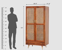 Boston Solid Wood Rattan Cane Wardrobe Furniselan Brown-Finish